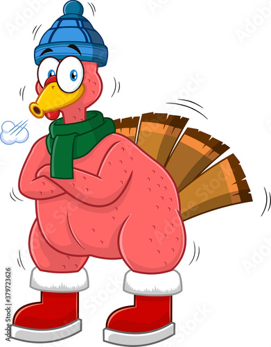 Cold Turkey Bird Cartoon Character. Vector Illustration Isolated On White Background