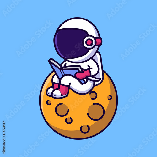 Cute astronaut reading book illustration