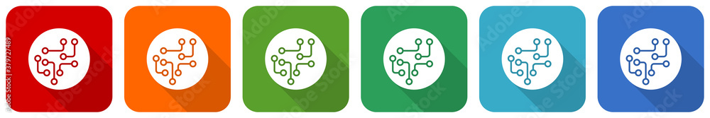 Circuit, technology, chip, processor icon set, flat design vector illustration in 6 colors options for webdesign and mobile applications Circuit, technology, chip, processor icon set, flat design vector illustration in 6 colors options for webdesign and mobile applications