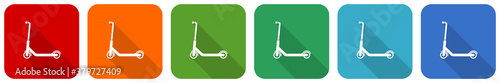 Scooter, sport, activity, vehicle, icon set, flat design vector illustration in 6 colors options for webdesign and mobile applications