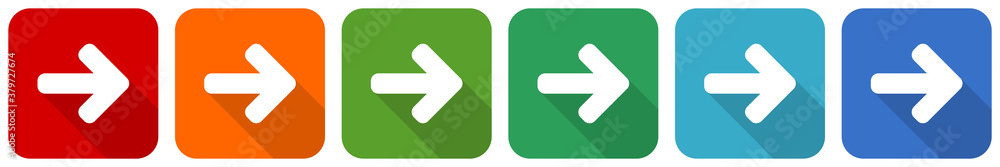 Right arrow, next icon set, flat design vector illustration in 6 colors options for webdesign and mobile applications Right arrow, next icon set, flat design vector illustration in 6 colors options for webdesign and mobile applications