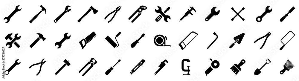 Tools icons set. Instruments signs collection. Tool simple icon. Vector illustration - obrazy, fototapety, plakaty 