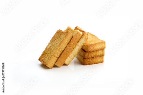 Delicious rusk toast in white background