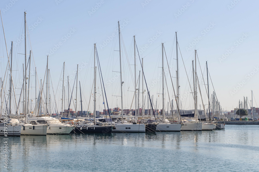 in the port of the yacht masts