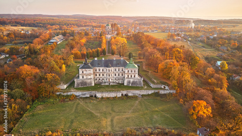 Obraz na płótnie Aerial view of Pidhirtsi Castle, Ukraine. Colorful fall scene w salonie