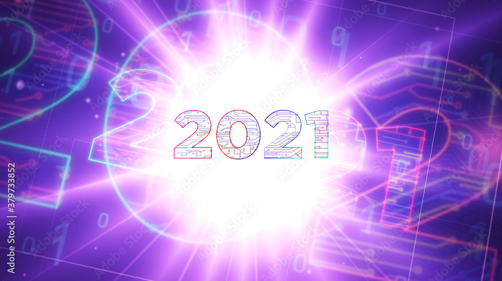 2021 year number futuristic illustration