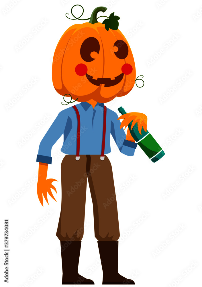 cartoon halloween pumpkin farmer scare crow man