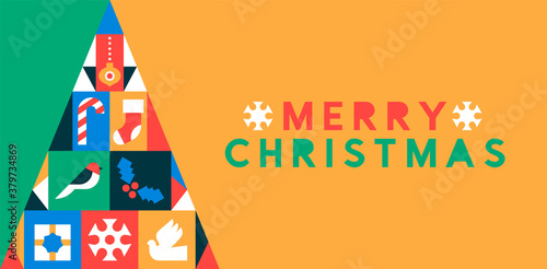 Merry christmas decoration icon pine tree banner
