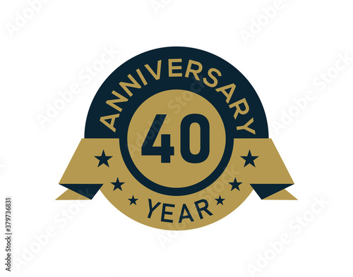 Gold 40 years anniversary badge with banner image, Anniversary logo with golden isolated on white background