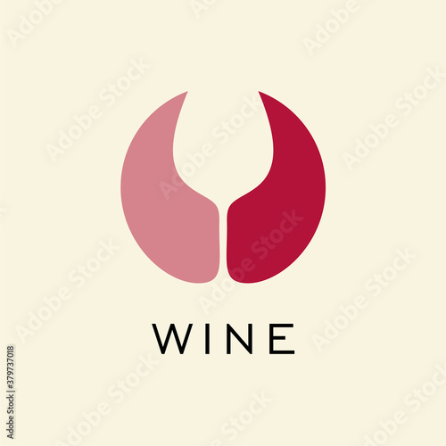 Round Logo for red and rose wine. Circle with negative space wine glass, wine cellar logotype concept. Stylish icon for wine graphic. Vector emblem.