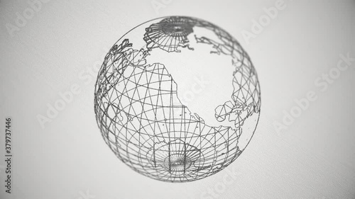 Abstract background with animation of blueprint drawing earth globes. Animation of seamless loop.