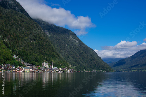The beautiful place Hallstatt in Austria on a sunny day