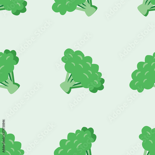 Drawn pattern of green broccoli in minimal style on light green background