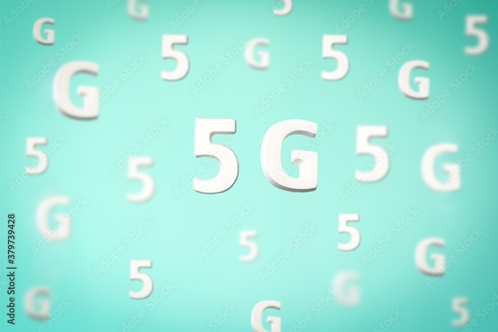 Pattern with large white flying letters 5 G on blue background. Creative concept. Modern wireless high speed mobile internet. Connection technology for cell, laptop, phone. Use at home, work,business Pattern with large white flying letters 5 G on blue background. Creative concept. Modern wireless high speed mobile internet. Connection technology for cell, laptop, phone. Use at home, work,business