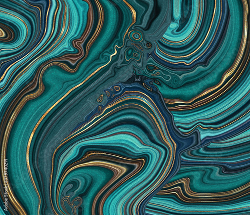 abstract malachite green background, fake agate with golden veins, painted artificial stone texture, marbled surface, digital marbling illustration