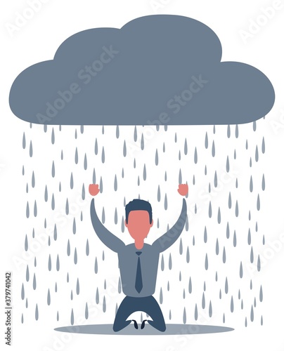 A man on his knees crying. Flat. Illustration. Cartoon