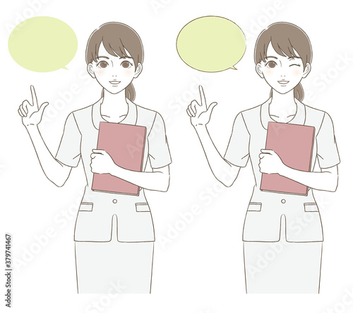 Medical / beauty hand-painted style uniformed female upper body illustration facial expression set photo