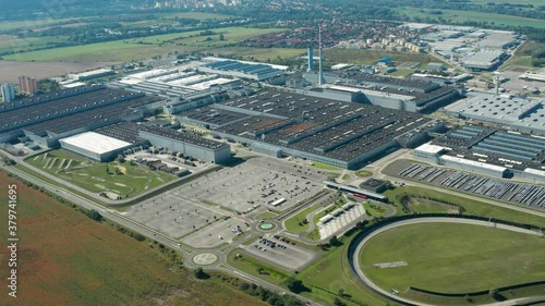 Aerial, Reverse, Drone Shot, Away From The Group Car Plant, Europe Slovakia bratislava 26.8.2020n