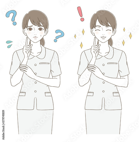 Wallpaper Mural 医療・美容　手描き風　制服を着た女性の上半身イラスト表情セット Torontodigital.ca
