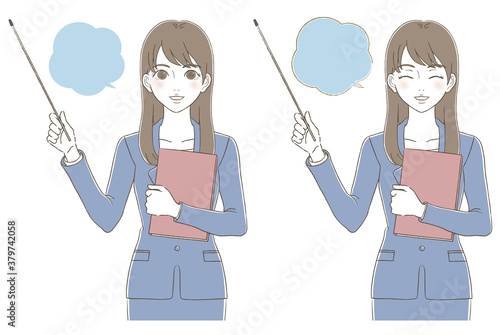 Wallpaper Mural 手描き風　指示棒を持って教えているビジネスウーマンのイラスト表情セット Torontodigital.ca