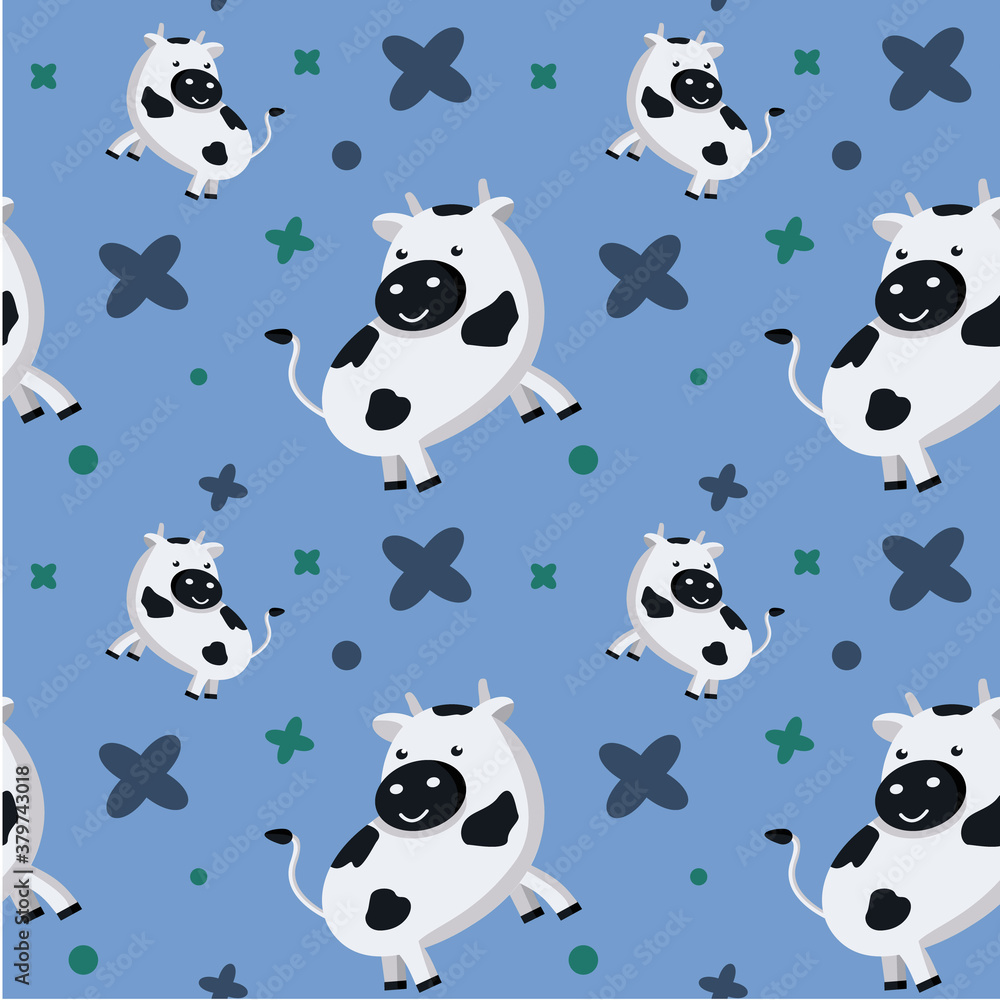 Vector seamless pattern with cows and flowers Vector seamless pattern with cows and flowers