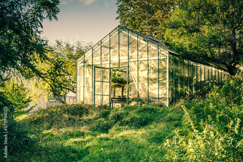 old green house with glass walls
