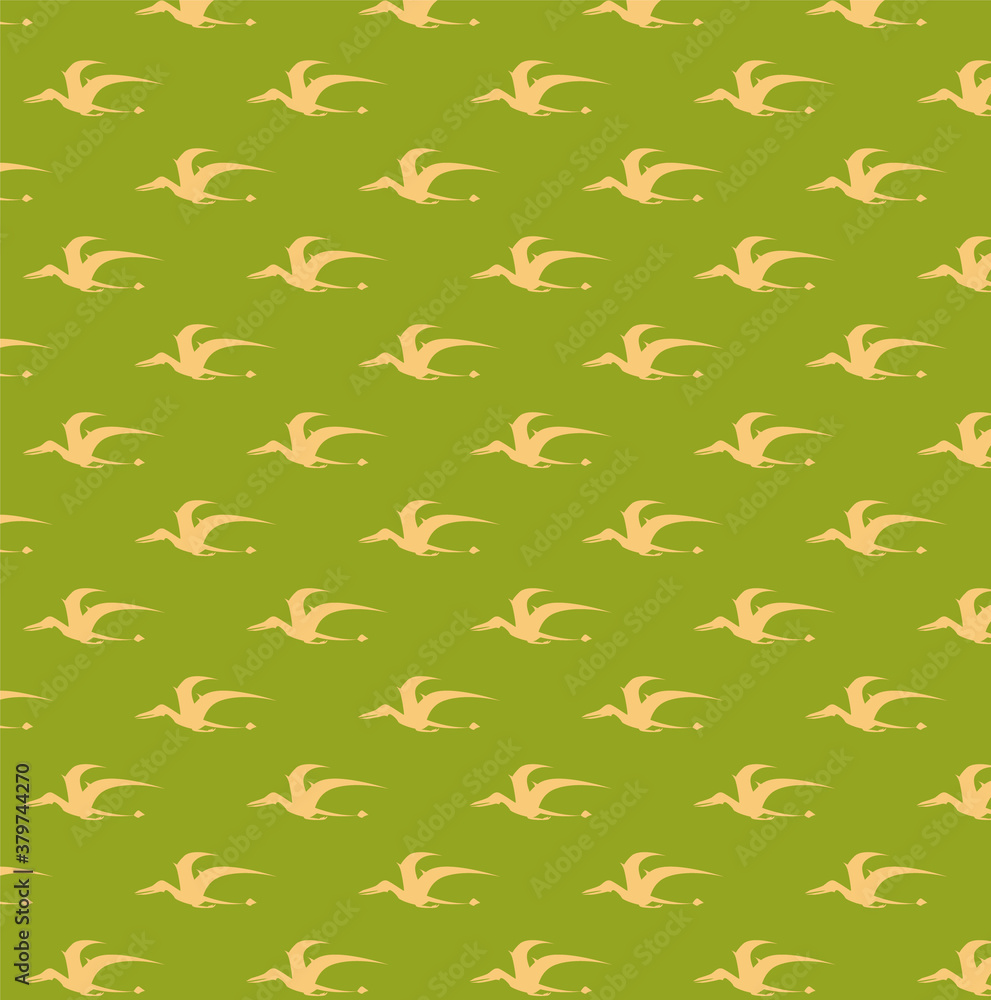 Pterodactyls seamless pattern beige on olive green