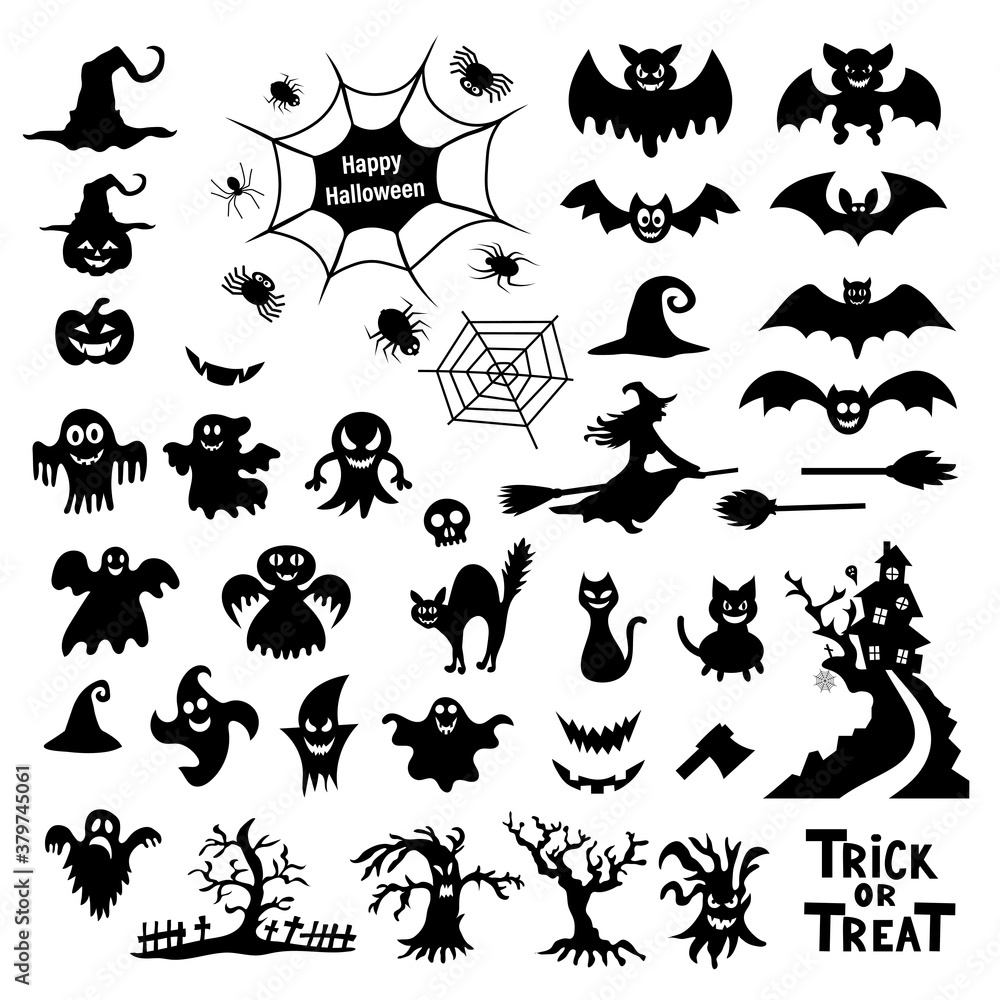 Set of silhouettes of Halloween on a white background. Vector illustration. Set of silhouettes of Halloween on a white background. Vector illustration.