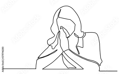 One continuous line drawing cough man. Concept of corona virus.One continuous line of Coronavirus COVID-19 in lung Symptoms of disease A man coughing. patient. Vector illustration
