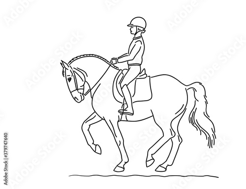 Fototapeta Naklejka Na Ścianę i Meble -  Lady rider on a spanish horse rehearses a short trot