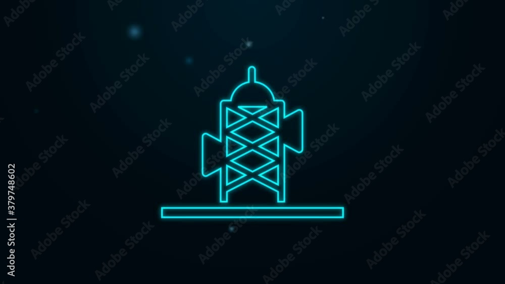 Glowing neon line Antenna icon isolated on black background. Radio antenna wireless. Technology and network signal radio antenna. 4K Video motion graphic animation Glowing neon line Antenna icon isolated on black background. Radio antenna wireless. Technology and network signal radio antenna. 4K Video motion graphic animation