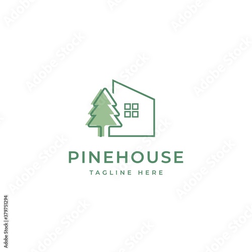 Pine house logo design illustration vector template 
