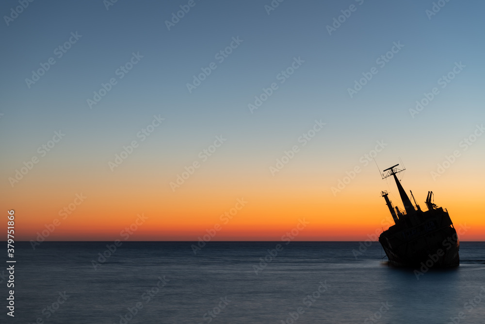 ship in the sunset