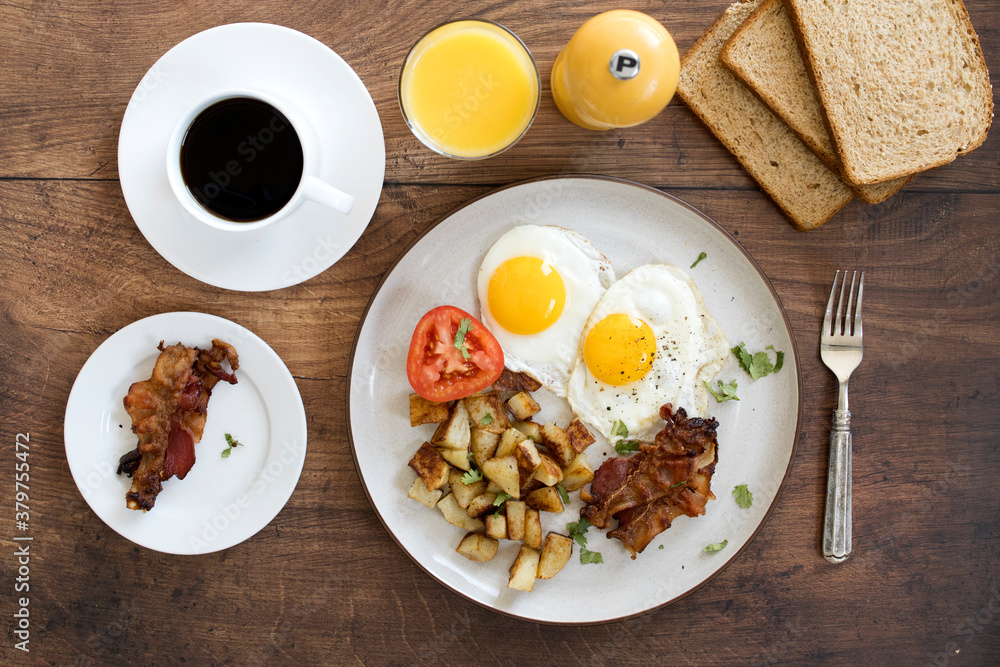 Overhead Shot of Eggs and Bacon for Breakfast Overhead Shot of Eggs and Bacon for Breakfast