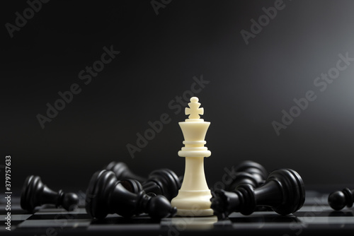 Last standing white king in chess game for business or competition win concept