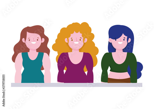 diversity and inclusion, group short stature women portrait cartoon