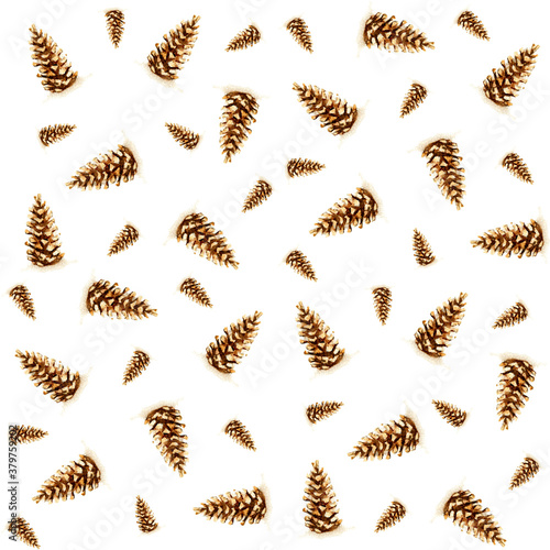 Watercolor pine cone seamless pattern. Simple drawing pattern for seasonal gifts, wrapping paper and textile prints