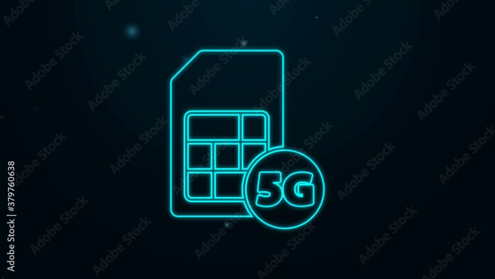 Glowing neon line 5G Sim Card icon isolated on black background. Mobile and wireless communication technologies. Network chip electronic connection. 4K Video motion graphic animation Glowing neon line 5G Sim Card icon isolated on black background. Mobile and wireless communication technologies. Network chip electronic connection. 4K Video motion graphic animation