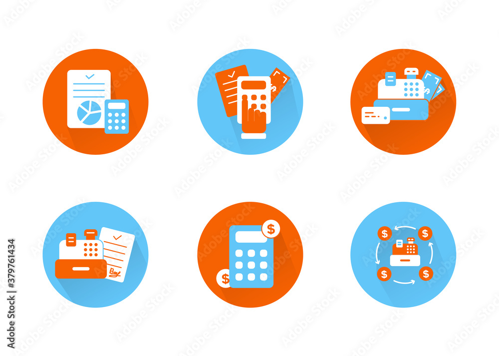 Finance. Vector illustration set of icons of settlement operations, accounting