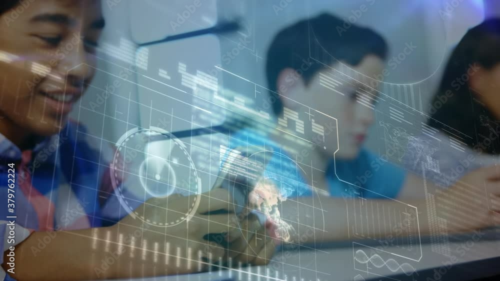 Data processing against group of kids using smartphones at school Data processing against group of kids using smartphones at school