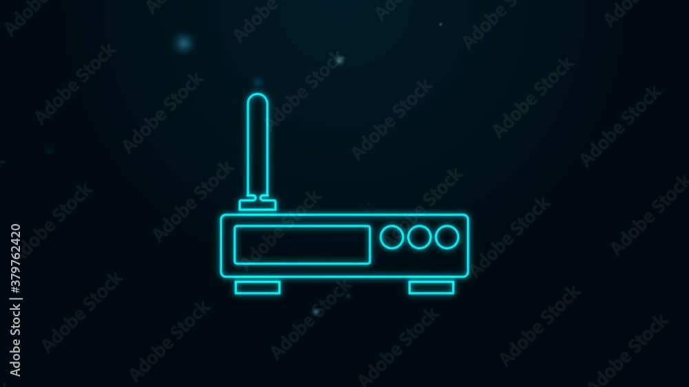 Glowing neon line Router and wi-fi signal icon isolated on black background. Wireless ethernet modem router. Computer technology internet. 4K Video motion graphic animation Glowing neon line Router and wi-fi signal icon isolated on black background. Wireless ethernet modem router. Computer technology internet. 4K Video motion graphic animation