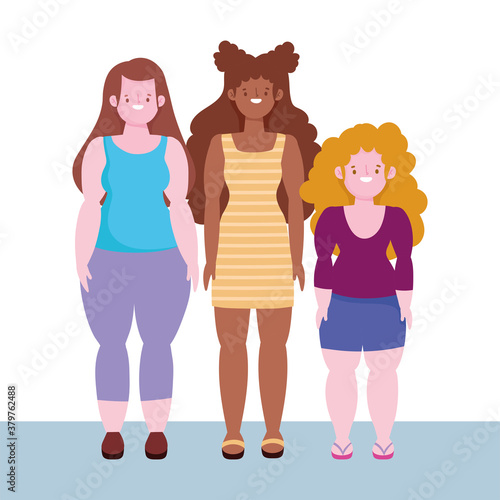 diversity and inclusion, women short, tall stature and curvy body woman