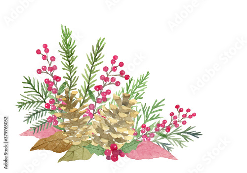 クリスマスの飾り　水彩イラスト