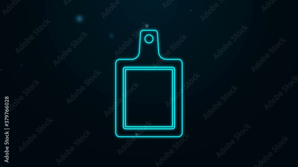 Glowing neon line Cutting board icon isolated on black background. Chopping Board symbol. 4K Video motion graphic animation Glowing neon line Cutting board icon isolated on black background. Chopping Board symbol. 4K Video motion graphic animation