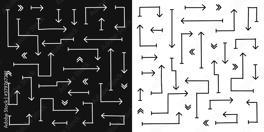 Geometric vector arrows, hand drawn arrows, doodling, right angle