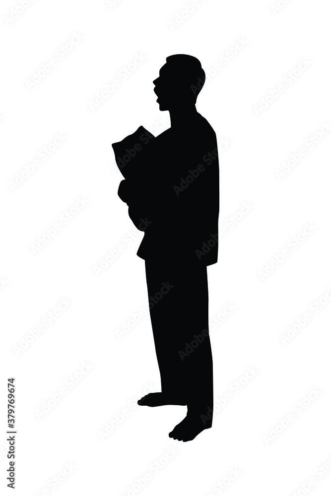 Sleepy man with pillow silhouette vector