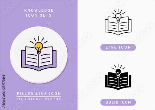 Knowledge icons set vector illustration with solid icon line style. Light bulb education symbol. Editable stroke icon on isolated background for web design, user interface, and mobile app