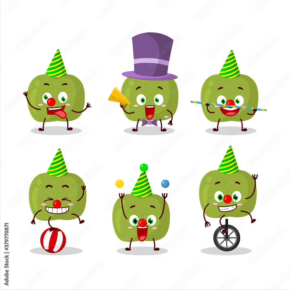 Fototapeta premium Cartoon character of green apple with various circus shows