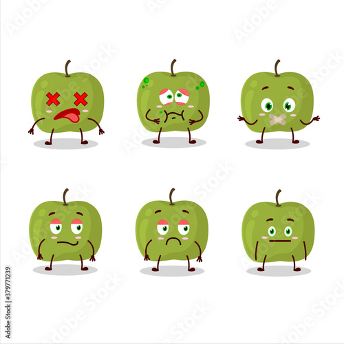 Green apple cartoon character with nope expression