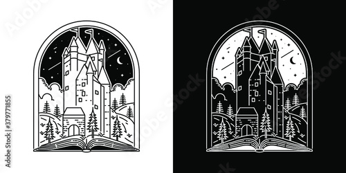monoline castle line art vintage design